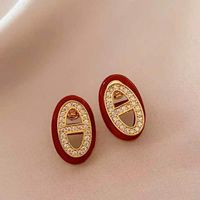 1 Pair Classical Retro Letter Plating Inlay Alloy Rhinestones Gold Plated Silver Plated Ear Studs main image 3