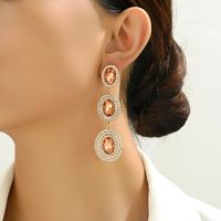 1 Pair Glam Luxurious Oval Plating Inlay Alloy Rhinestones Glass Drop Earrings main image 3