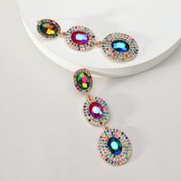 1 Pair Glam Luxurious Oval Plating Inlay Alloy Rhinestones Glass Drop Earrings sku image 1