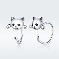 1 Pair Simple Style Cat Plating Inlay Sterling Silver Zircon Silver Plated Ear Studs main image 3