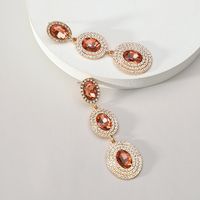 1 Pair Glam Luxurious Oval Plating Inlay Alloy Rhinestones Glass Drop Earrings sku image 5