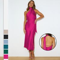 Women's Party Dress Elegant Sexy Halter Neck Hollow Out Backless Sleeveless Solid Color Maxi Long Dress Banquet Party main image 1