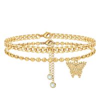 Vacation Letter Butterfly Copper Layered Plating 14k Gold Plated Women's Anklet sku image 1