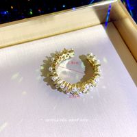 Elegante Geométrico Aleación Cobre Embutido Perlas Artificiales Diamantes De Imitación Chapado En Oro De 14 Quilates. Anillo Abierto sku image 9