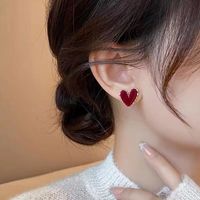 1 Pair Simple Style Heart Shape Alloy Cloth Ear Studs main image 3