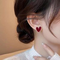 1 Pair Simple Style Heart Shape Alloy Cloth Ear Studs main image 5