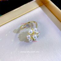 Elegant Geometrisch Legierung Kupfer Inlay Künstliche Perlen Strasssteine 14 Karat Vergoldet Offener Ring sku image 11