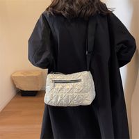 Women's Pearlescent Cotton Solid Color Elegant Sewing Thread Square Zipper Shoulder Bag sku image 2