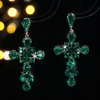 1 Pair Elegant Shiny Cross Inlay Alloy Rhinestones Zircon Drop Earrings main image 4