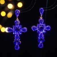 1 Pair Elegant Shiny Cross Inlay Alloy Rhinestones Zircon Drop Earrings main image 5