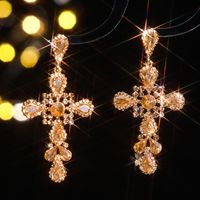 1 Pair Elegant Shiny Cross Inlay Alloy Rhinestones Zircon Drop Earrings main image 6
