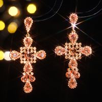 1 Pair Elegant Shiny Cross Inlay Alloy Rhinestones Zircon Drop Earrings main image 9