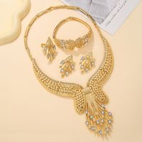 Vintage Style Lady Geometric Copper 18k Gold Plated Zircon Bracelets Earrings Necklace In Bulk main image 3