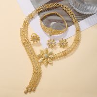 Vintage Style Lady Geometric Copper 18k Gold Plated Zircon Bracelets Earrings Necklace In Bulk sku image 2