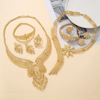 Vintage Style Lady Geometric Copper 18k Gold Plated Zircon Bracelets Earrings Necklace In Bulk main image 5