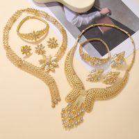 Vintage Style Lady Geometric Copper 18k Gold Plated Zircon Bracelets Earrings Necklace In Bulk main image 6