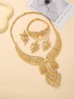 Vintage Style Lady Geometric Copper 18k Gold Plated Zircon Bracelets Earrings Necklace In Bulk sku image 1