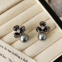 1 Pair Casual Simple Style Flower Plating Inlay Alloy Rhinestone Zircon Silver Plated Drop Earrings main image 5