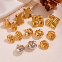 1 Pair Vintage Style Simple Style Solid Color Stainless Steel 18K Gold Plated Ear Studs main image 1