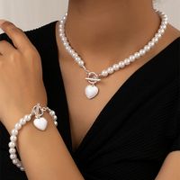 Elegant Glam Lady Heart Shape Arylic Imitation Pearl Alloy Plating 14k Gold Plated Women's Bracelets Necklace main image 3