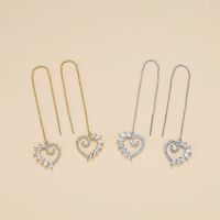 1 Pair Elegant Sweet Heart Shape Plating Inlay Copper Zircon Gold Plated Ear Line main image 1