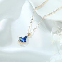 Lady Heart Shape Butterfly Stainless Steel Copper Plating Inlay Zircon 14k Gold Plated Pendant Necklace main image 3