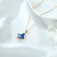 Lady Heart Shape Butterfly Stainless Steel Copper Plating Inlay Zircon 14k Gold Plated Pendant Necklace sku image 2