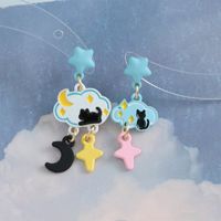 IG Style Cute Clouds Star Cat Alloy Asymmetrical Women's Drop Earrings 1 Pair main image 4