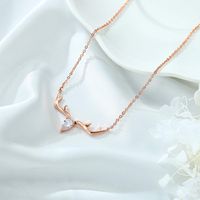 Lady Antlers Stainless Steel Copper Plating Inlay Zircon 14k Gold Plated Pendant Necklace main image 3