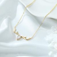 Lady Antlers Stainless Steel Copper Plating Inlay Zircon 14k Gold Plated Pendant Necklace main image 4
