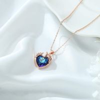 Ig Style Heart Shape Unicorn Copper 14k Gold Plated Artificial Crystal Pendant Necklace In Bulk sku image 1