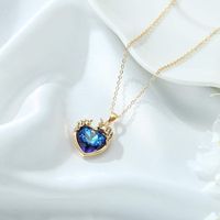 Ig Style Heart Shape Unicorn Copper 14k Gold Plated Artificial Crystal Pendant Necklace In Bulk sku image 2