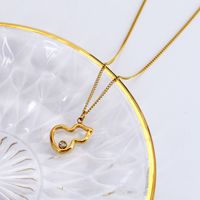 304 Stainless Steel 18K Gold Plated Simple Style Gourd Rhinestones Necklace main image 3