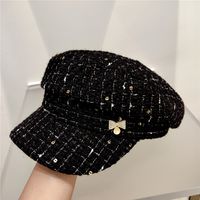 Women's Elegant Retro Plaid Rhinestone Bowknot Curved Eaves Military Hat main image 4