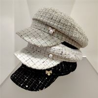 Women's Elegant Retro Plaid Rhinestone Bowknot Curved Eaves Military Hat main image 3