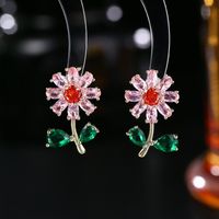 1 Pair Simple Style Classic Style Flower Plating Inlay Copper Zircon 18k Gold Plated Ear Studs main image 3
