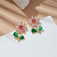 1 Pair Simple Style Classic Style Flower Plating Inlay Copper Zircon 18k Gold Plated Ear Studs main image 1