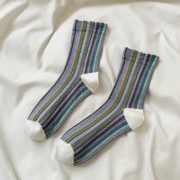 Frau Retro Streifen Baumwolle Crew Socken Ein Paar sku image 3