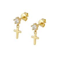 1 Pair Simple Style Cross Plating Inlay Copper Zircon Drop Earrings sku image 1