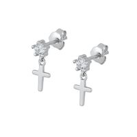 1 Pair Simple Style Cross Plating Inlay Copper Zircon Drop Earrings sku image 2