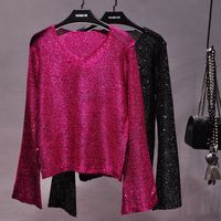 Women's Knitwear Long Sleeve Sweaters & Cardigans Sequins Elegant Sexy Solid Color main image 4