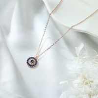 Glam Shiny Round Devil's Eye Sterling Silver Plating Inlay Zircon 14k Gold Plated Pendant Necklace main image 3