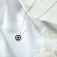 Glam Shiny Round Devil's Eye Sterling Silver Plating Inlay Zircon 14k Gold Plated Pendant Necklace main image 5