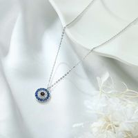 Glam Shiny Round Devil's Eye Sterling Silver Plating Inlay Zircon 14k Gold Plated Pendant Necklace main image 4