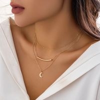 Casual Retro Simple Style Irregular Geometric Moon Alloy Copper Wholesale Layered Necklaces main image 6