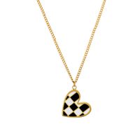 304 Stainless Steel 18K Gold Plated Casual Simple Style Enamel Plating Heart Shape Checkered Pendant Necklace main image 5