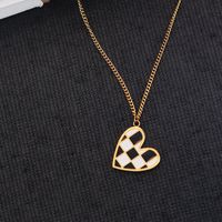 304 Stainless Steel 18K Gold Plated Casual Simple Style Enamel Plating Heart Shape Checkered Pendant Necklace main image 4