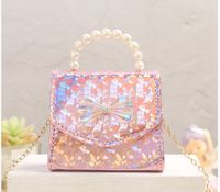 Girl's Pu Leather Sequins Cute Pearls Square Flip Cover Handbag main image 5