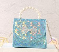 Girl's Pu Leather Sequins Cute Pearls Square Flip Cover Handbag main image 3