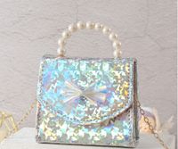 Girl's Pu Leather Sequins Cute Pearls Square Flip Cover Handbag main image 2